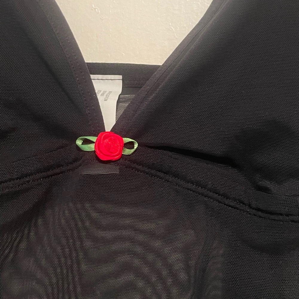 Black Sheer Bodysuit with Rose Accents - Picture 5 of 6